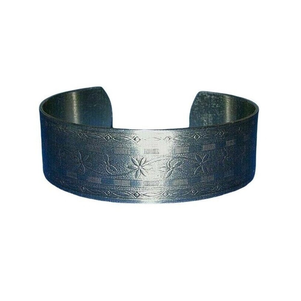 Vintage Nickel Silver Embossed Floral Ethnic BOHO Southwestern Cuff Bracelet